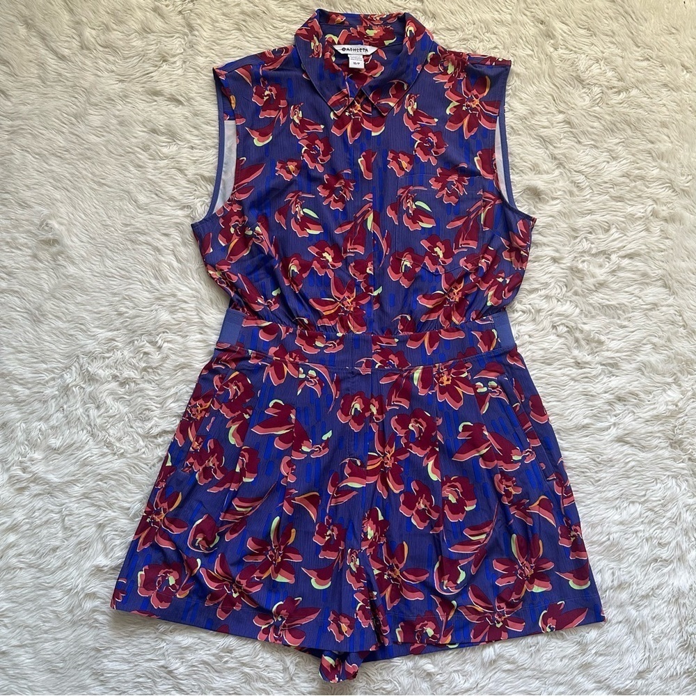 Athleta Brooklyn Romper Sleeveless Zip-Up Pockets Floral Tropical Petite 10P